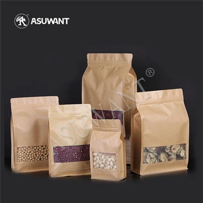 Станд Уп Поуцх Крафт Покренећи торбице, 1кг Крафт папирнате торби за кафу Доипацк за складиштење ораха